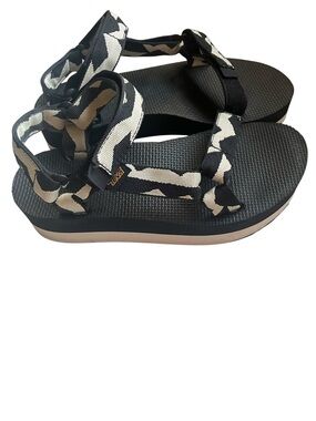 Teva Flatform Universal Platform Sandals Black and White 7